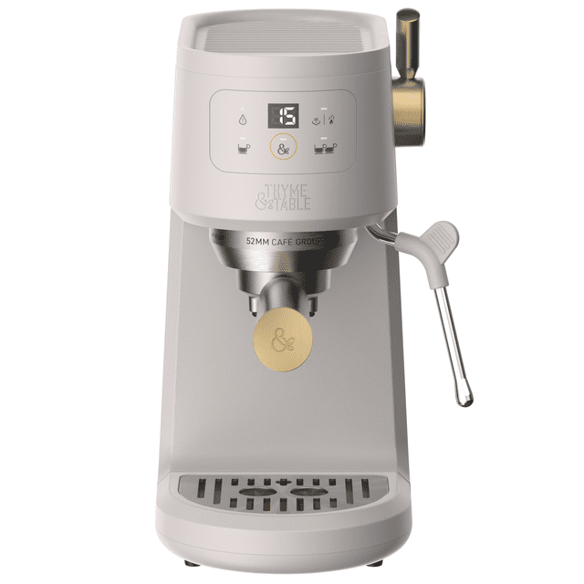 Thyme & Table 15-Bar Pressure Barista Mini Espresso Machine with Steam Wand, Sand White