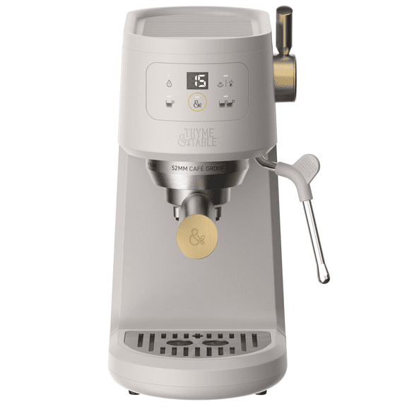 Thyme & Table Barista Mini Espresso Machine with 15-Bar Pressure and Steam Wand, Sand White