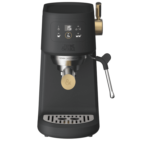 Thyme & Table Barista Mini Espresso Machine, 15 Bar Pressure, Steam Wand, Slate Grey