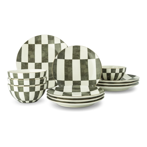 Thyme & Table Celine Dusty Moss 12-Piece Ceramic Dinnerware Set