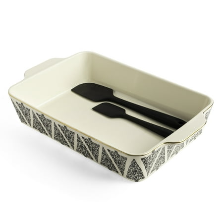 Thyme & Table Ceramic Baking Dish with Silicone Spatulas, Tree Pattern