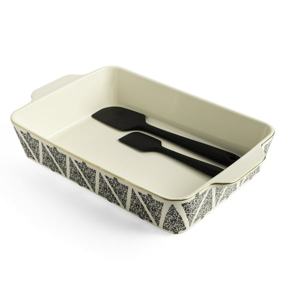Thyme & Table Ceramic Baking Dish with Silicone Spatulas, Tree Pattern
