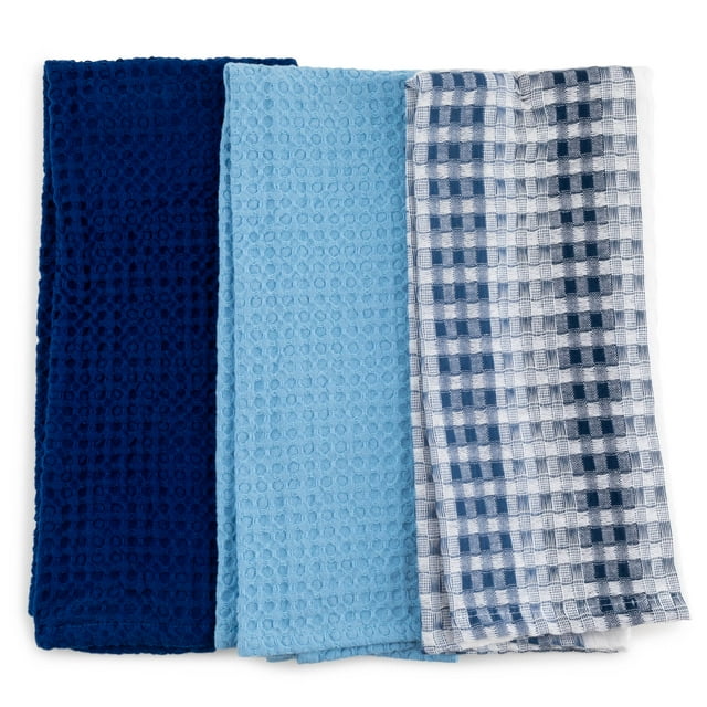Thyme & Table Cotton Waffle Kitchen Towels, Blue White, 3Piece Set