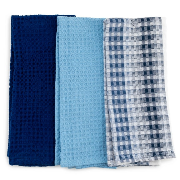 Thyme & Table Cotton Waffle Kitchen Towels, Blue White, 3-Piece Set