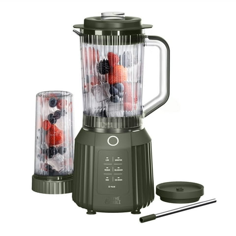 Thyme & Table Countertop Blender Duo, 1100W, 57oz Tritan Pitcher, 6-Point Stainless Steel Blade, 25oz To-Go Cup with Smart Seal™ Lid and Straw, Dusty Moss