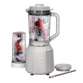 Thyme & Table Countertop Blender Duo, 1100W, 57oz Tritan Pitcher, 6-Point Stainless Steel Blade, 25oz To-Go Cup with Smart Sealâ„¢ Lid and Straw, Sand White