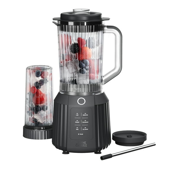 Thyme & Table Countertop Blender Duo, 1100W, 57oz Tritan Pitcher, 6-Point Stainless Steel Blade, 25oz To-Go Cup with Smart Sealâ„¢ Lid and Straw, Slate Grey