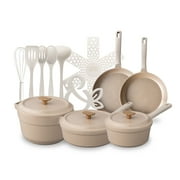 Thyme & Table 18-Piece Non-Stick Diecast Cookware & Silicone Utensil Set, Pots and Pans Set - Cream