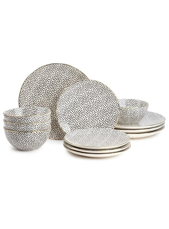 Thyme & Table Dinnerware Black & White Dot Stoneware, 12-Piece Set