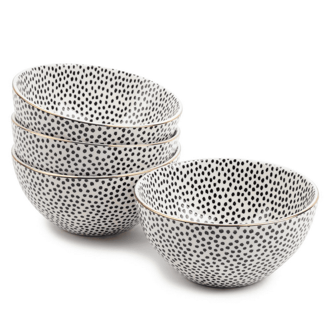 Thyme & Table Dinnerware Black & White Dot Stoneware Round Bowls, 4