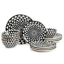 Thyme & Table Dinnerware Black & White Medallion 12 piece set Stoneware