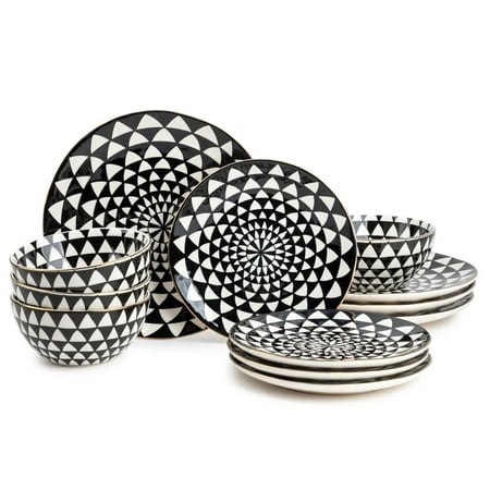 Thyme & Table Dinnerware Black & White Medallion Stoneware, 12-Piece Set