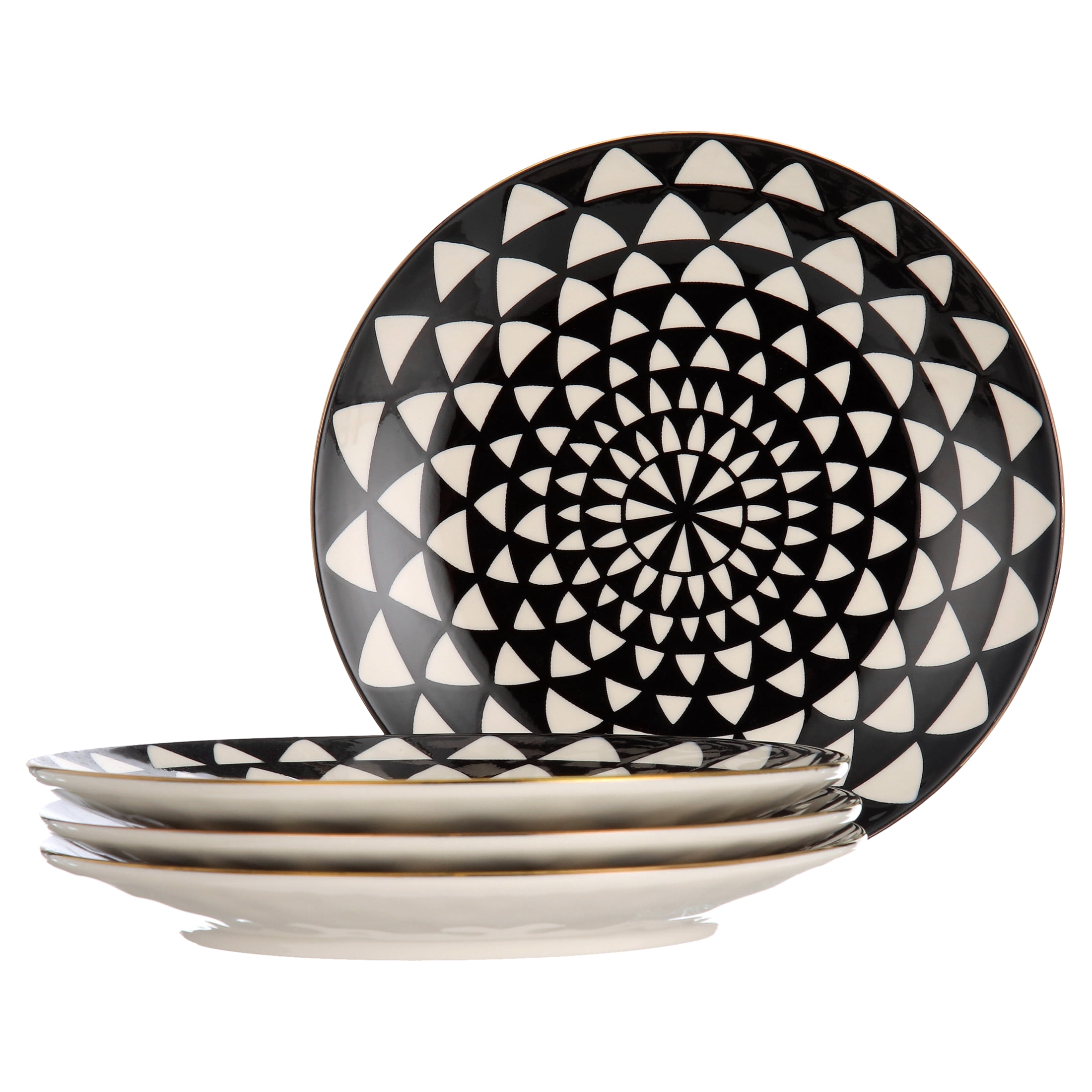 Thyme & Table Dinnerware Black White Medallion Stoneware, 12  Piece Set (Polka Dot), Polka Dots: Dinnerware Sets