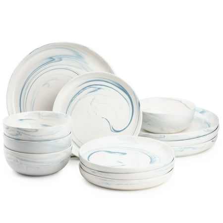 Thyme & Table Blue Marble 12-Piece Ceramic Dinnerware Set