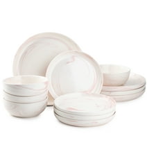 Thyme & Table Dinnerware Pink Marble Stoneware, 12 Piece Set