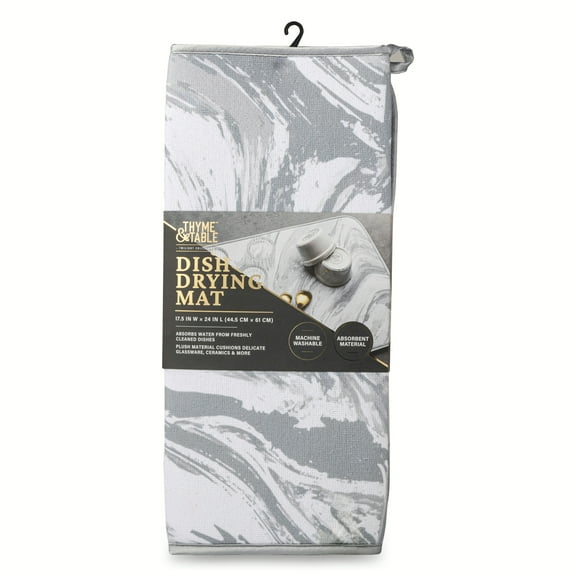 Thyme & Table Dish Drying Mat, White and Gray Marble Print