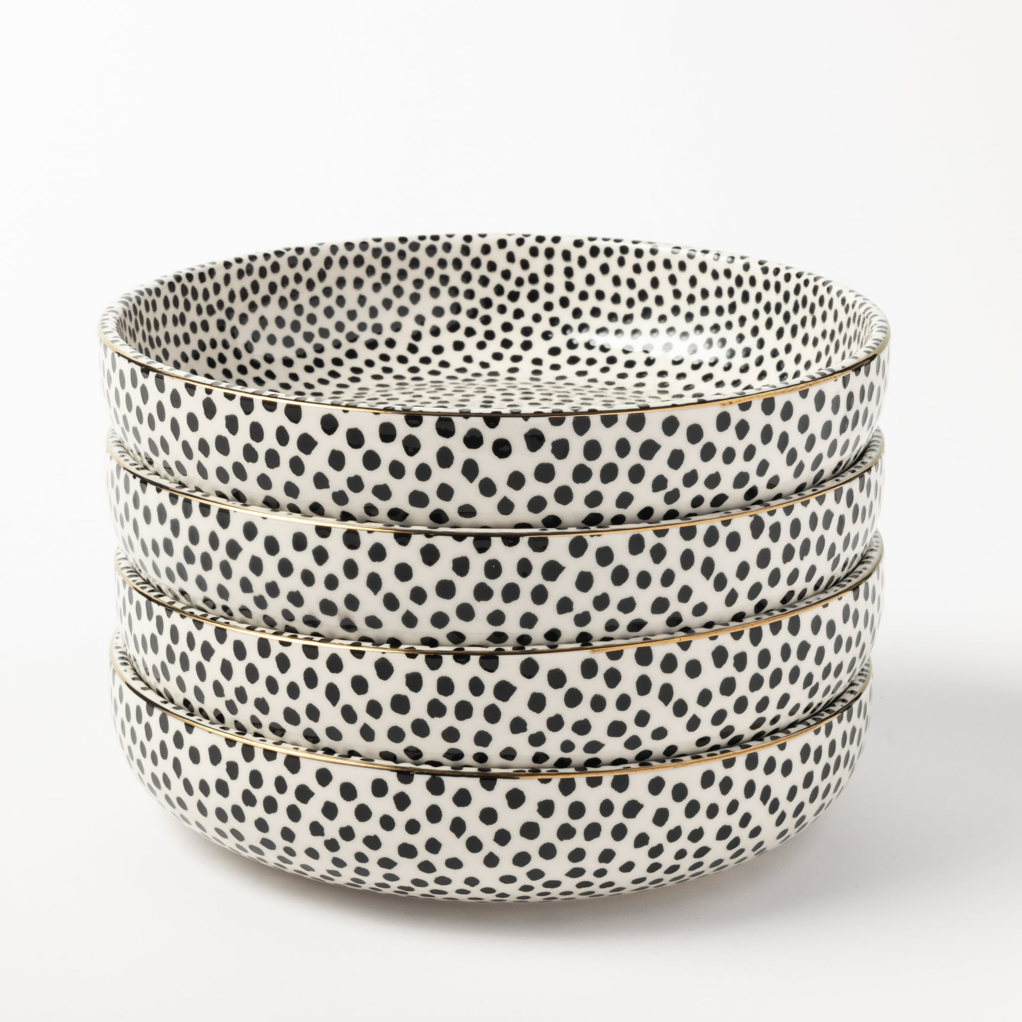 Thyme & Table Dot 4-Pack Ceramic Low Bowls Black and White