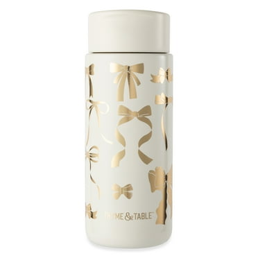 Thyme & Table Double Wall Insulated Stainless Steel Coffee Tumbler, 22oz Travel Mug, Cream & Gold Bows