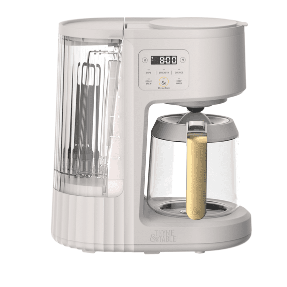 Thyme & Table Programmable 12-Cup Drip Coffee Maker, Sand White, 4 Brew Modes, 60 oz Water Reservoir, Warming Plate