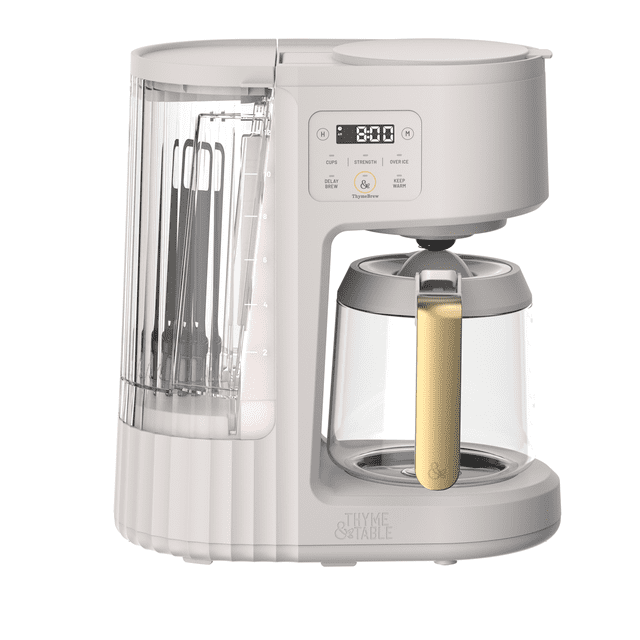 Thyme & Table 12-Cup Programmable Drip Coffee Maker with 60oz Water Reservoir, 4 Brew Modes, and Warming Plate, Sand White