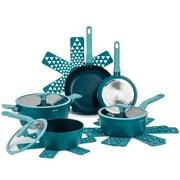 Thyme & Table Eden 12-Piece Nonstick Cookware Set, Peacock Blue