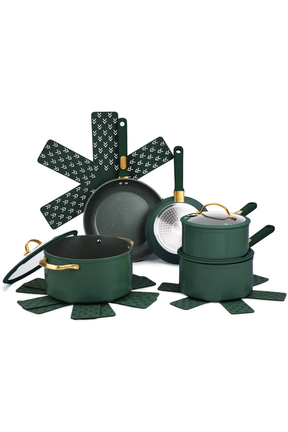 12-Piece Ceramic Non-Stick Granite Collection, Non-Toxic Cookware Set, Pots and Pans Set - Hunter Green