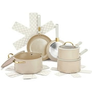 Thyme & Table 12-Piece Ceramic Non-Stick Granite Collection Cookware Set, Non-Toxic Pots and Pans Set - Taupe & Gold
