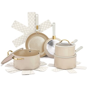 Thyme & Table Granite Collection 12-Piece Ceramic Non-Stick Cookware Set, Taupe & Gold