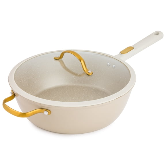 Thyme & Table 12 in Nonstick Aluminum Skillets with Tempered Glass Lid, Taupe