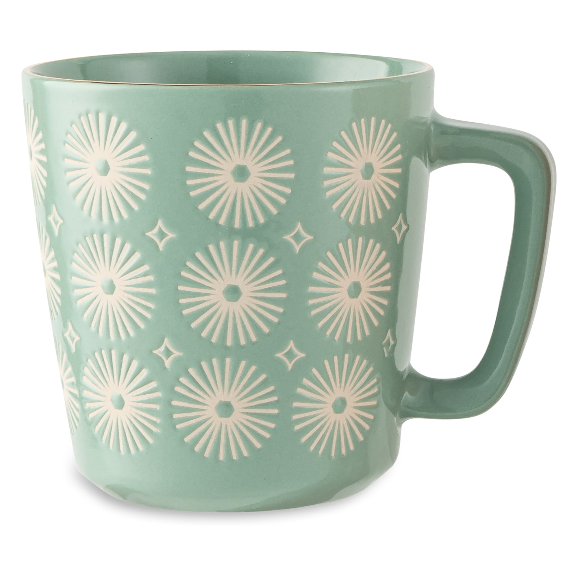 Thyme & Table Green SunBurts Mug with Gold Rim 19.9 fl oz, Stoneware
