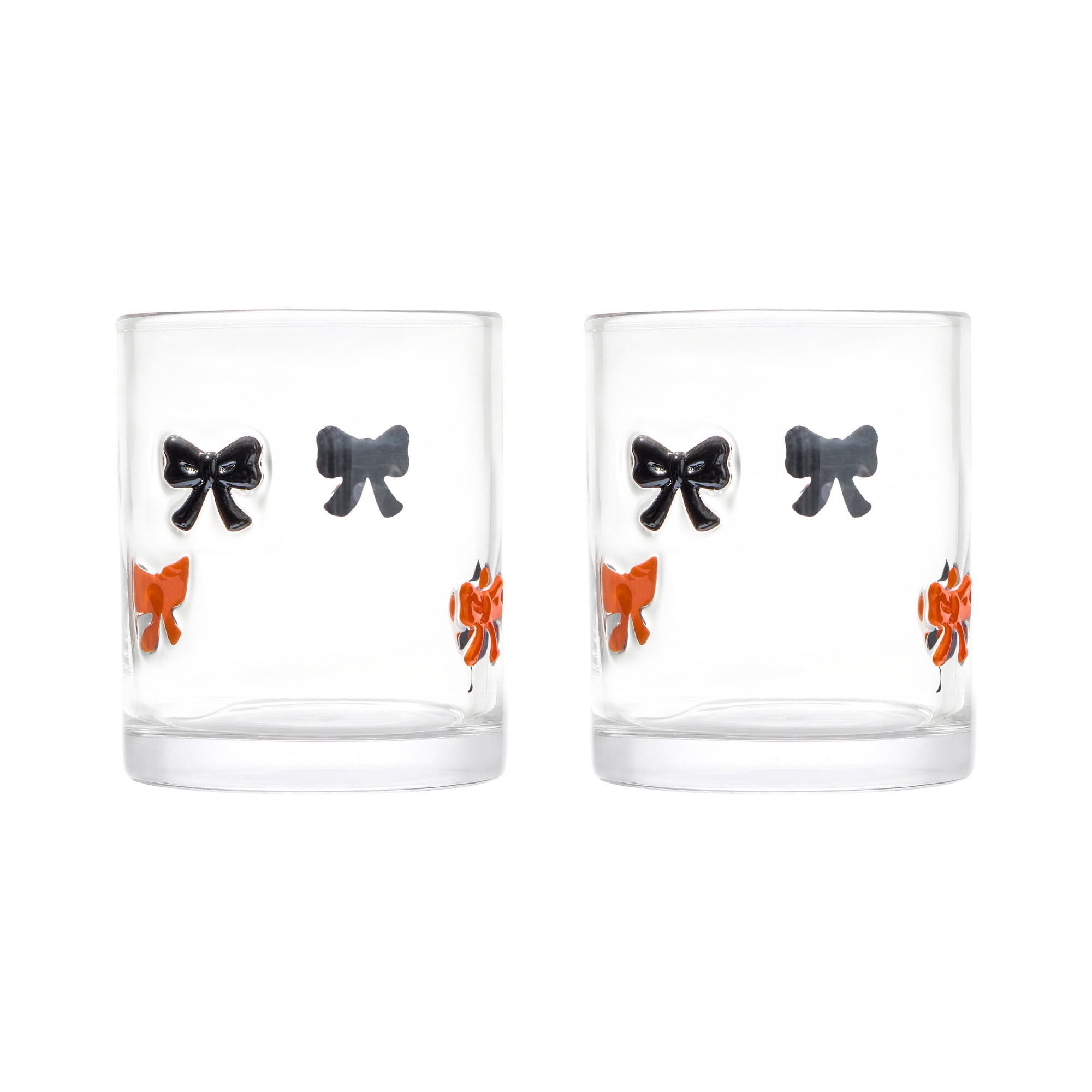 Thyme & Table 12 fl oz Halloween Orange and Black Bow Charm Drinking Glasses, Set of 2