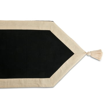 Thyme & Table Handmade Table Runner, Black with Gold Border, 14 x 72"