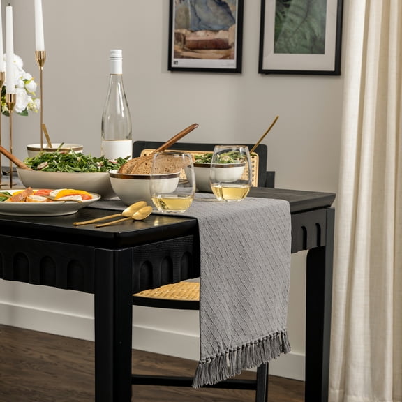 Thyme & Table Jacquard Table Runner, Gray with Diamond Weave, 14 x 72"