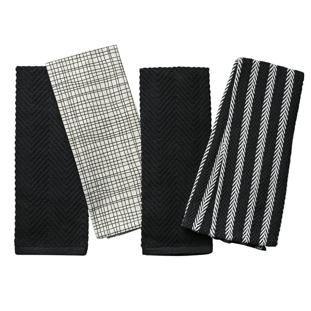Thyme & Table Kitchen Towels, Black and Gold Crosshatch, 4 Pack Set ...