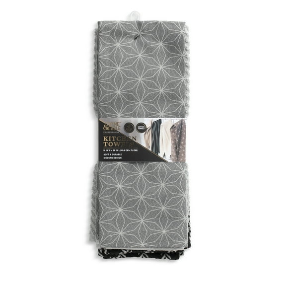 Thyme & Table Kitchen Towels, Gray Star, 4 Pack Set
