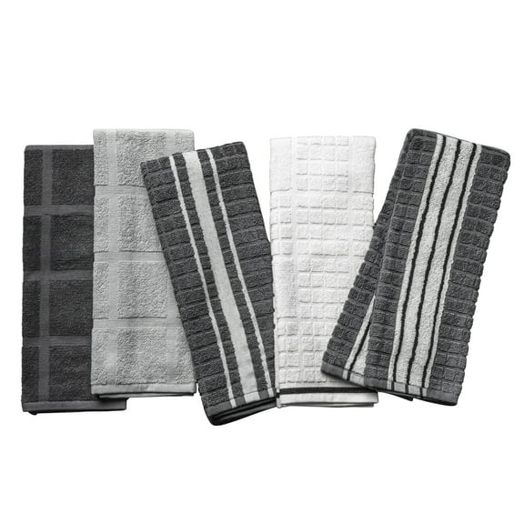 Thyme & Table Kitchen Towels, Gray & White, 5 Pack Set