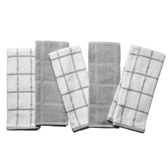 Thyme & Table Kitchen Towels, Gray & White Windowpane, 5 Pack Set