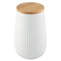 Thyme & Table Large (1.2 L) Ceramic Ribbed Kitchen Organization Canister with Bamboo Lid, White