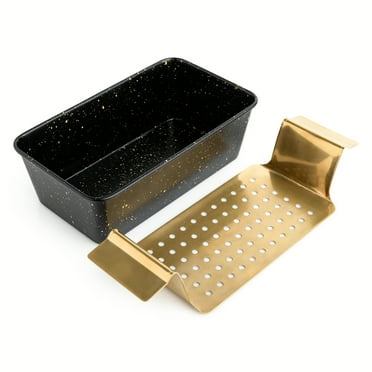 Thyme & Table Loaf Pan Non-Stick with Gold Stainless Steel Trivet - Black & Gold
