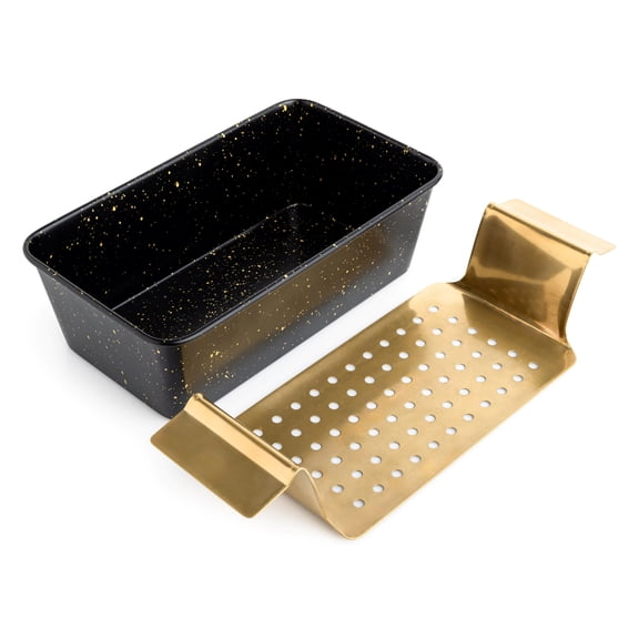 Thyme & Table Loaf Pan Non-Stick with Gold Stainless Steel Trivet - Black & Gold