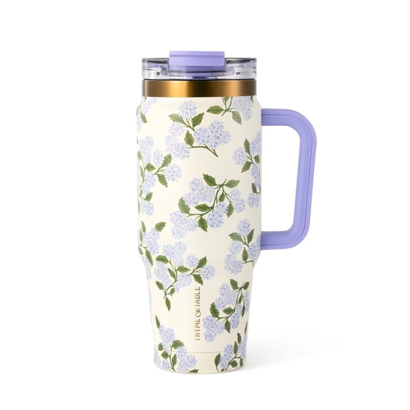 Thyme & Table Luna 32 oz Stainless Steel Tumbler with Handle and Dual Straw Lid, Hydrangeas