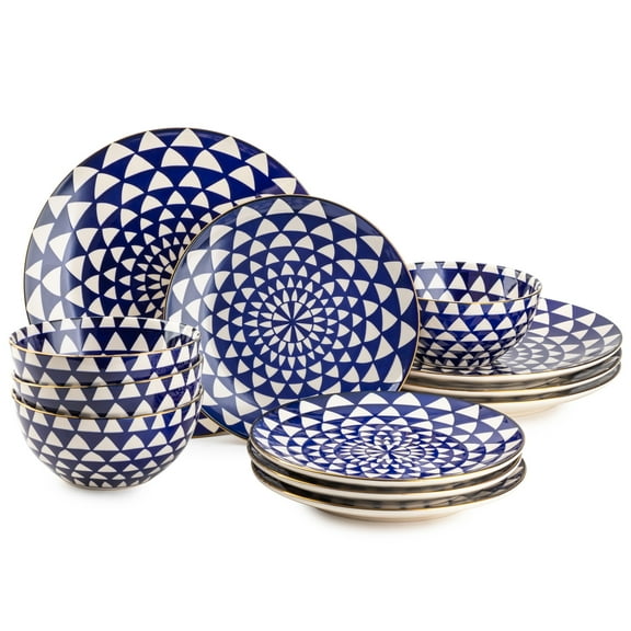 Open Box Thyme & Table Medallion 12-Piece Ceramic Dinnerware Set Blue
