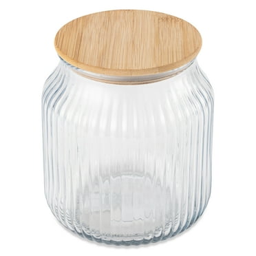 Thyme & Table Medium (2.6 L) Ribbed Glass Kitchen Organization Jar with Bamboo Lid, Clear