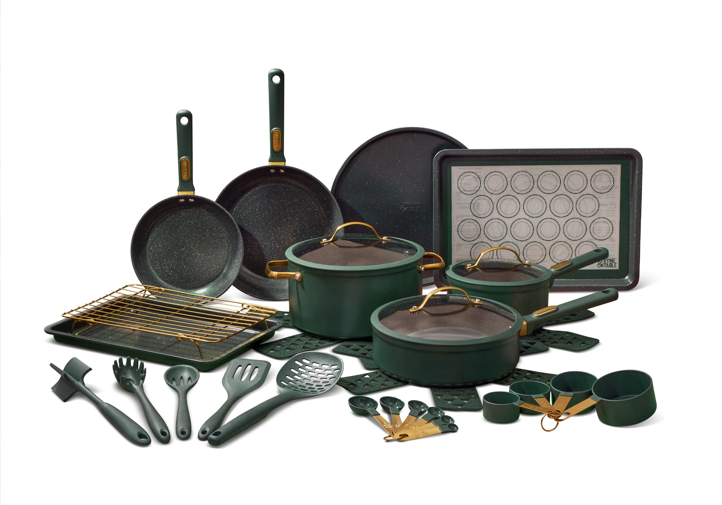 Thyme & Table 32-Piece Aluminum Cookware Set - Green - Walmart.com