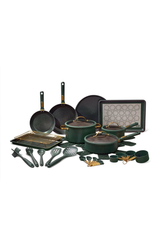 32-Piece Aluminum Cookware Set - Green