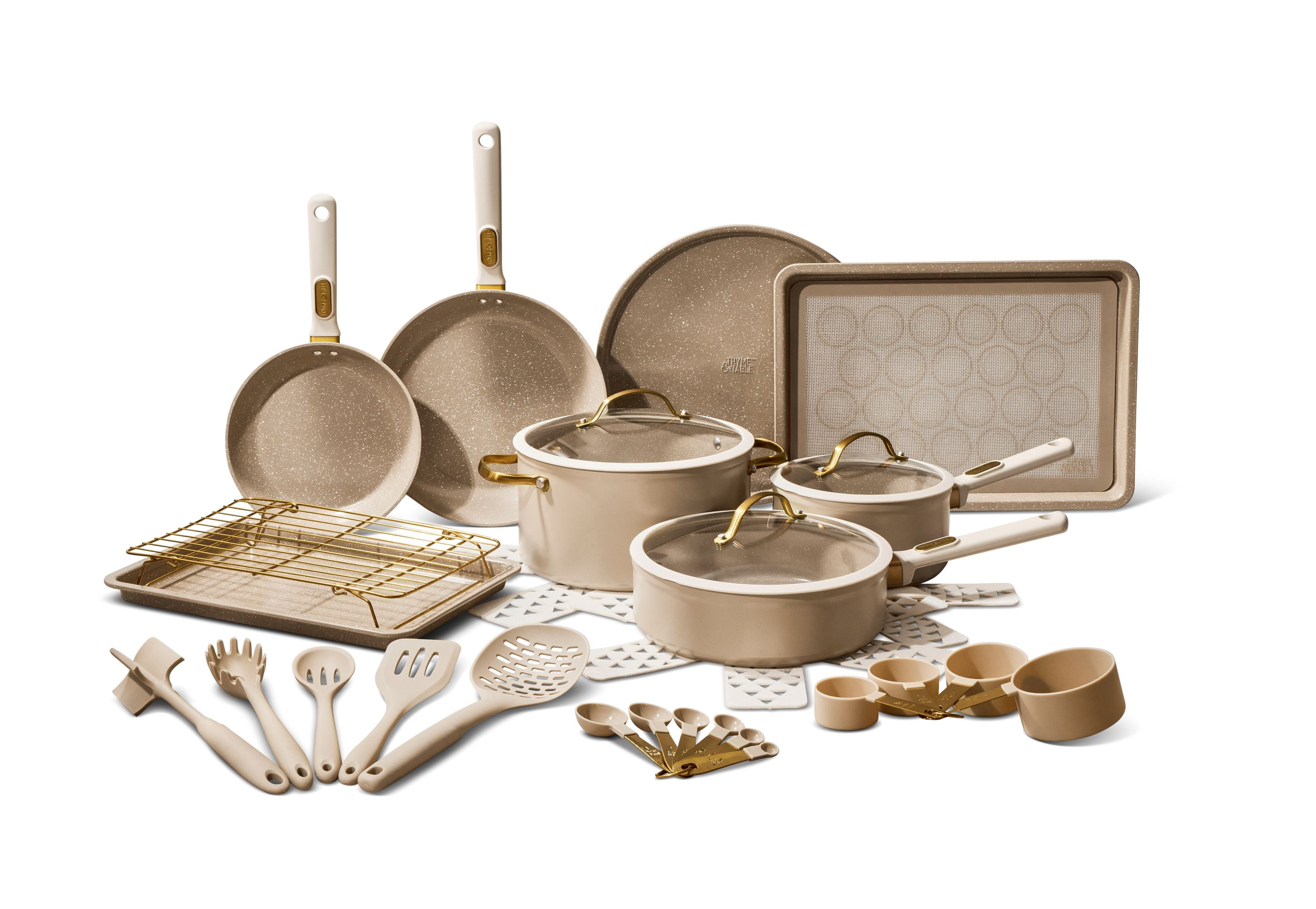 Thyme & Table 32-Piece Aluminum Cookware Set - Taupe