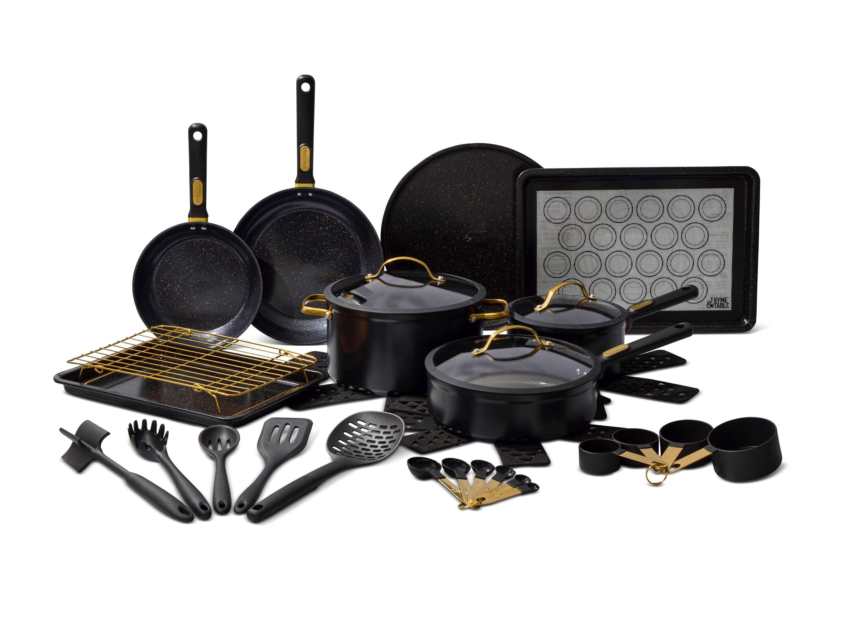 Walmart Deals of Thyme & Table 32-Piece Aluminum Ceramic Non-Stick Cookware Set - Black Pots and Pans