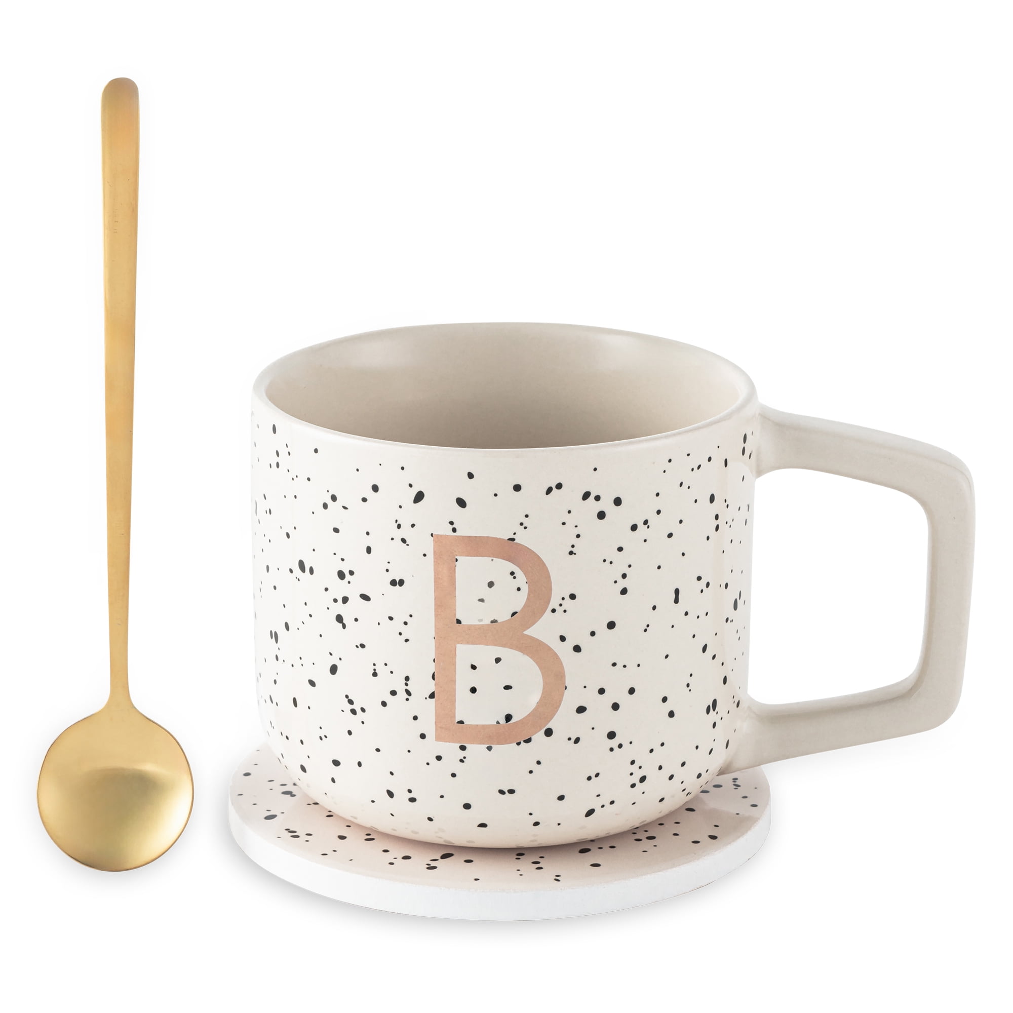 Thyme & Table 13.5 fl oz Monogram B Stoneware Mug, Coaster and Stir Set