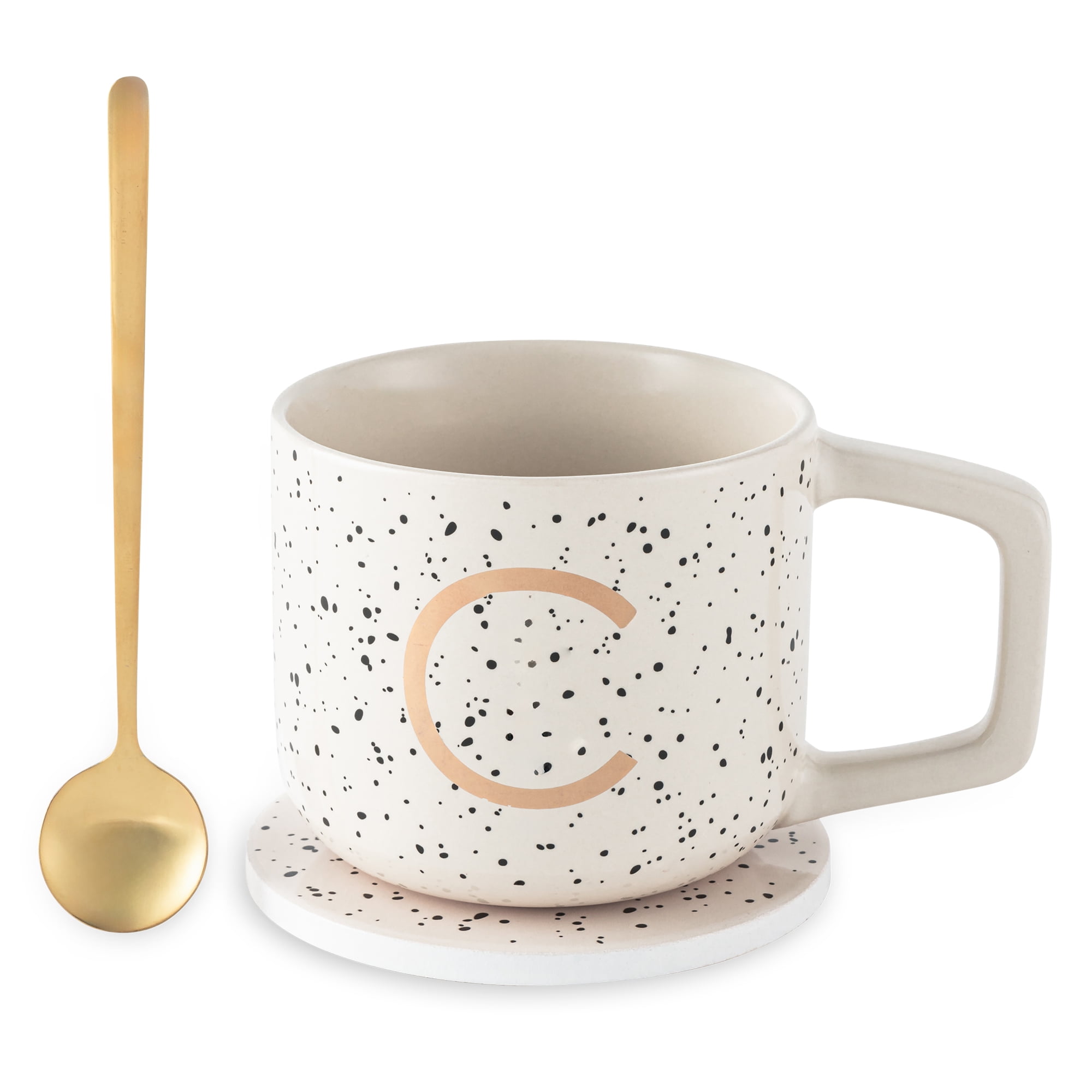 Thyme & Table 13.5 fl oz Monogram C Stoneware Mug, Coaster and Stir Set
