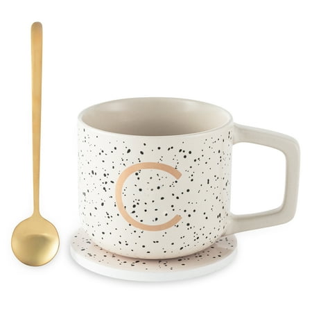 Thyme & Table 13.5 fl oz Monogram C Stoneware Mug, Coaster and Stir Set